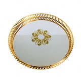 thumbnail of Plateau rond en acier doré avec fond miroir de style oriental