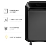 thumbnail of Destructora trituradora de papel Fellowes LX210, 1-3 usuarios, destruye hasta 16 hojas en minipartículas 4x12mm, Din P-4, papelera 23L/500 hojas