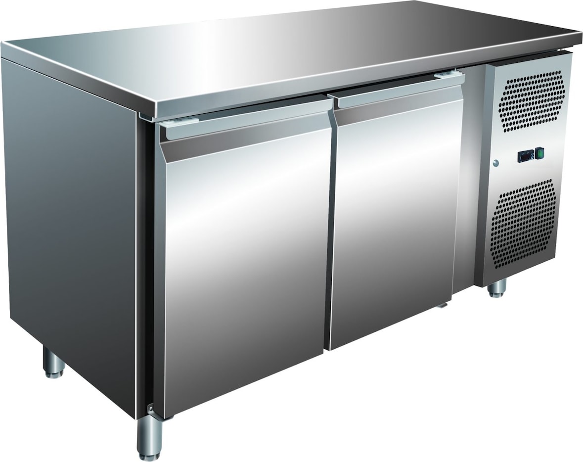 Gastro Edelstahl Kühltisch Kühltheke 2 Türen 314 L -2/+8°C Umluftkühlung
