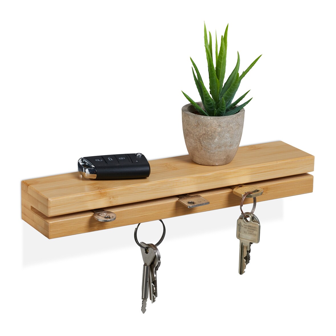 Relaxdays Schlüsselbrett, magnetischer Schlüsselhalter mit Ablage, Bambus, B: 29,5 cm, Schlüsselaufbewahrung Wand, natur