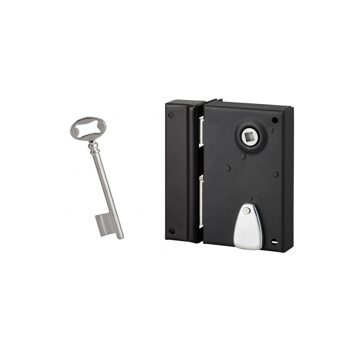Serrure verticale en applique à clé pour porte intérieure, gauche, 70x110mm, noir, 1 clé - Serrurerie de Picardie
