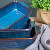 thumbnail of Set de 3 plats à four vague bleu 25, 30 et 36 cm -  Rectangulaire Grès Table Passion 36.00x21.00 cm