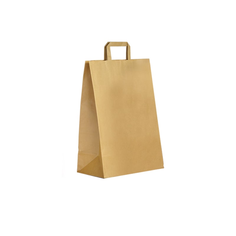 Saco kraft castanho reciclado com pegas planas 26+14x31 cm granel por 250 - Gimex