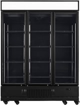 thumbnail of Frigorífico expositor para bebidas con panel iluminado, negro, 3 puertas de vidrio abatibles, 218 x 164 x 74 cm, con cerradura, 1360 L Vaiotec 11948