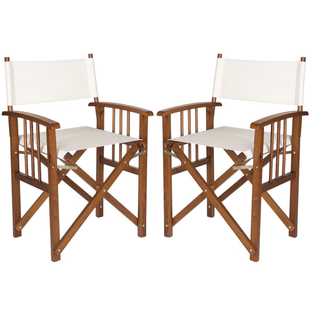 ZIK Set 2 Sillas de Jardín Plegables de Madera Director Sillas de Exterior Tejido de Poliéster Crudo, Plegables de Exterior Diseño