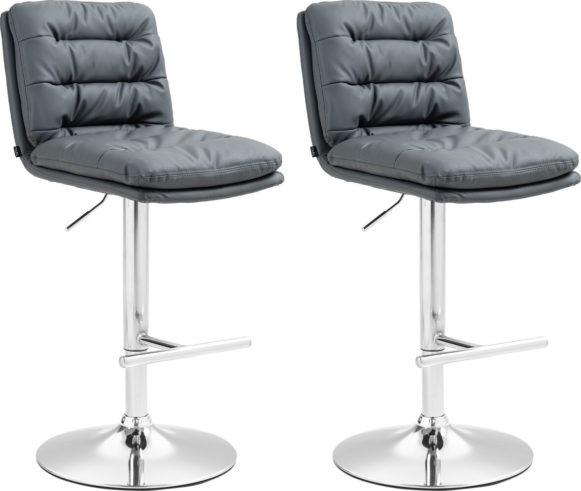 DELUKE® Barhocker 2er Set TURIN - Grau, Kunstleder, Chrom | Barhocker mit Lehne Barstuhl Tresenhocker Tresenstuhl Kneipenhocker Kneipenstuhl