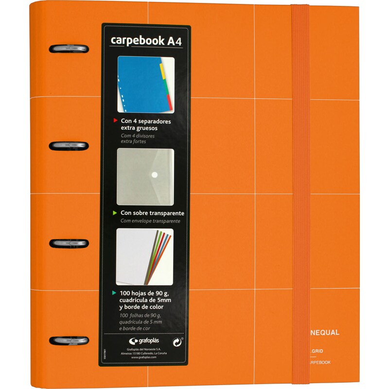 Pasta con aneis CarpeBook A4 Forrado Unequal Grid laranxa
