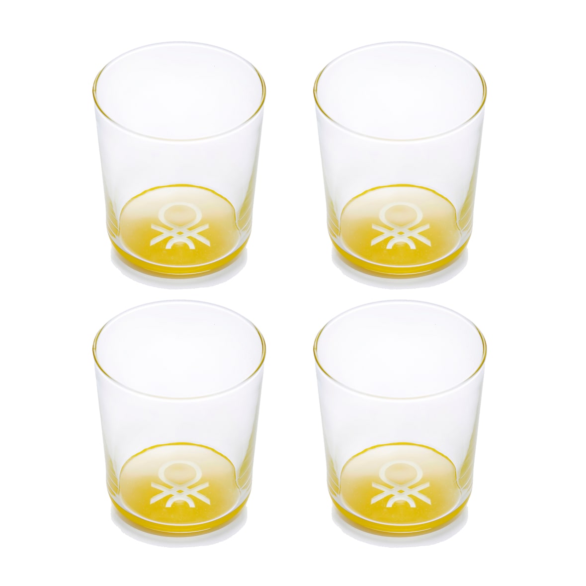 Benetton - Set mit 4 Wassergläsern, 0,33 l, gelbes Regenbogenglas