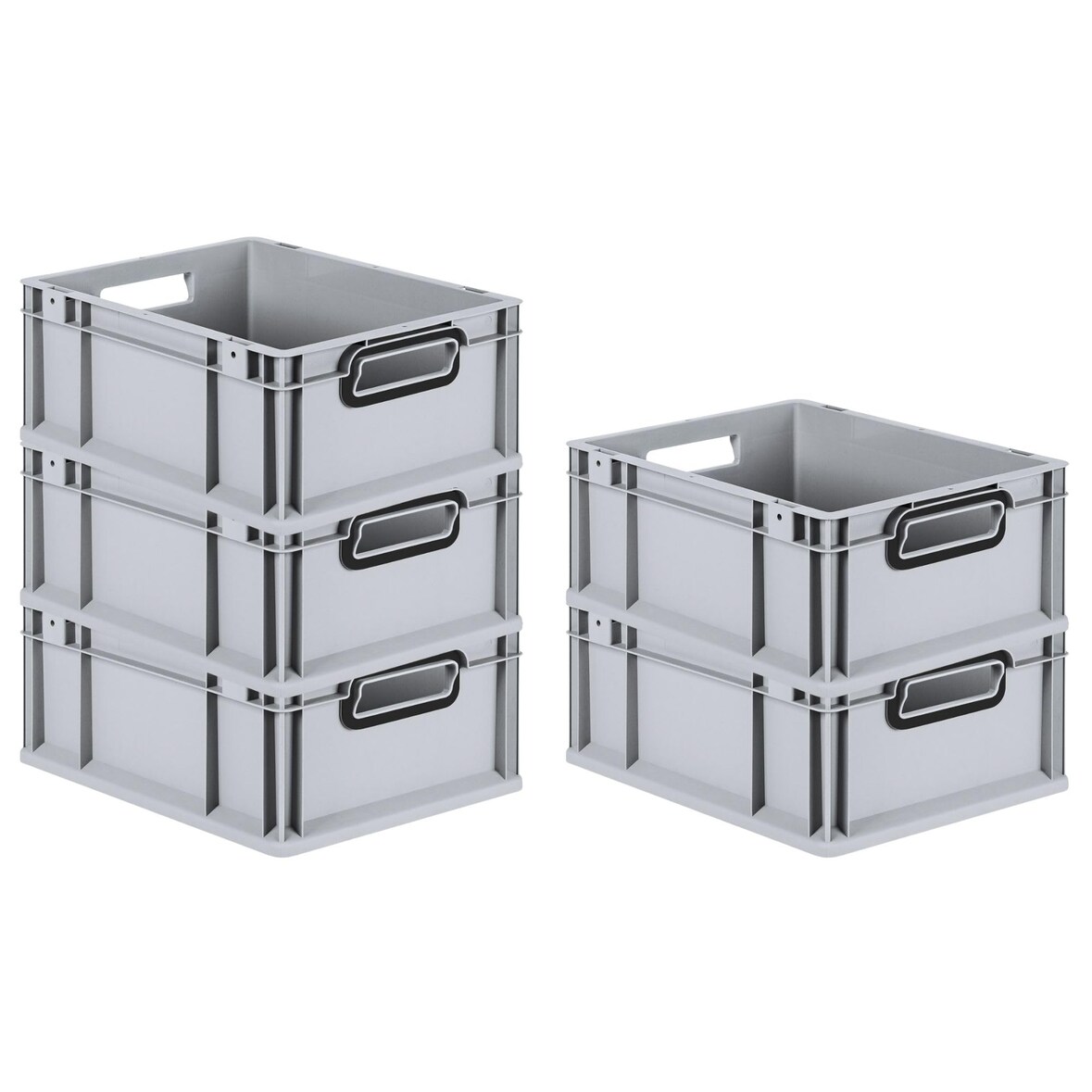 PROREGAL SparSet 5x Eurobox NextGen Color, HxBxT 17x30x40cm, 16 Liter, Griffe schwarz offen, Grau, Eurobehälter, Transportbehälter