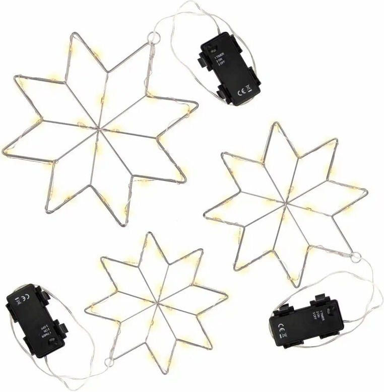Kristallsterne mit LED warmweiß Metall Ø15, 17, 20cm 3 Stück