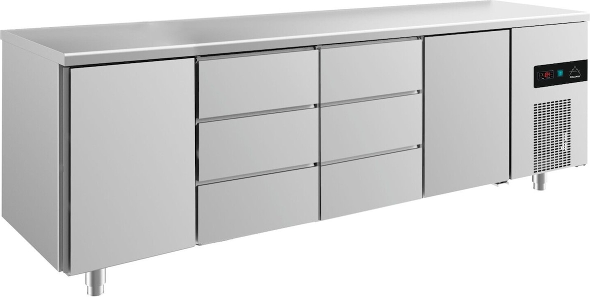 Gastro Kühltisch 2 Türen 6 Schubladen Umluftkühlung 2330x700x850mm 632l -2/+8°C