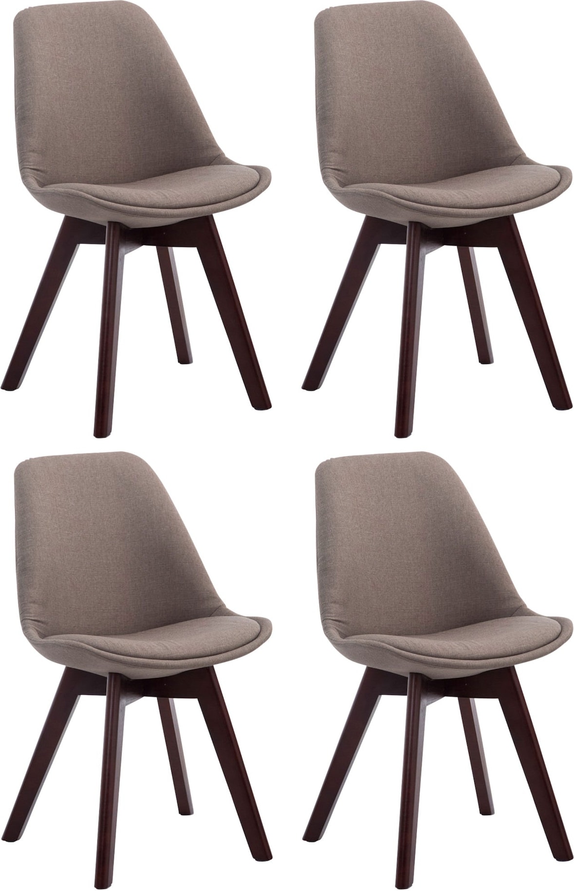 Décoshop26 - 4er-Set Esszimmerstühle im skandinavischen Design bezogen mit taupefarbenem Stoff und 4 dunklen Holzbeinen 10_0008563