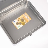 thumbnail of HMF Geldkassette abschließbar, Kasse mit Münzeinsatz, 5 Münzfächer, 30 x 24 x 9 cm, Silber