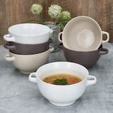 thumbnail of 6x Sandy Suppentasse 450ml mit Henkeln Suppenterrine stapelbar Beige Braun Weiß