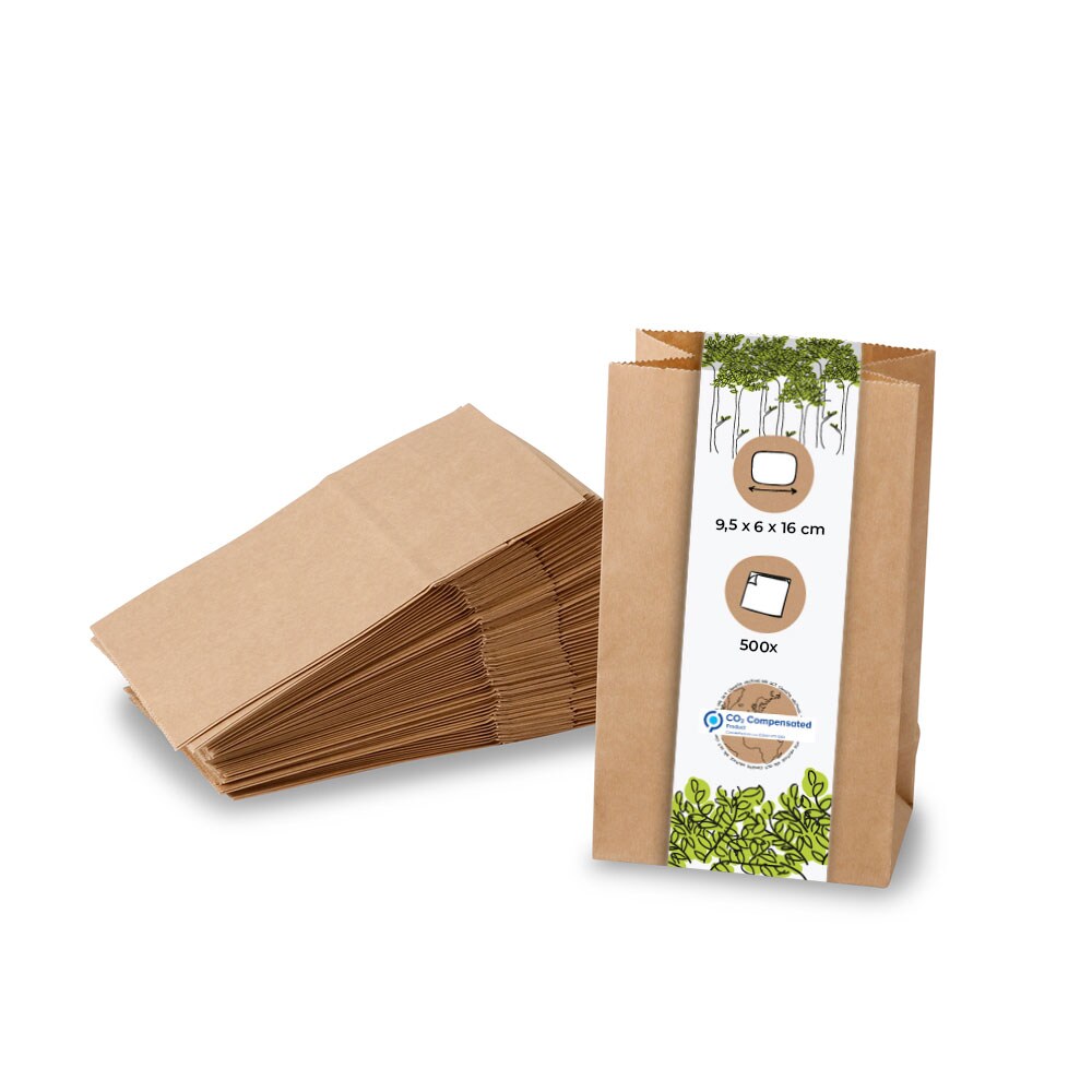 BIOZOYG 500 Stück Blockbeutel ohne Fenster 9,5 x 6 x 16 cm, Größe S Papierbeutel, Kraftpapiertüten Verpackungsbeutel, Papiersack, umweltfreundlich