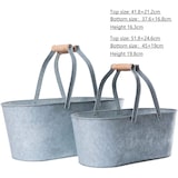 thumbnail of Jinfa | Metallwanne verzinkt | Zink | Höhe: 16,3 cm, Oben: 41,8 x 21,2 cm | 1 verzinkte Metallwanne mit 2 Metallhenkeln und Holzgriffen | Pflanztopf,