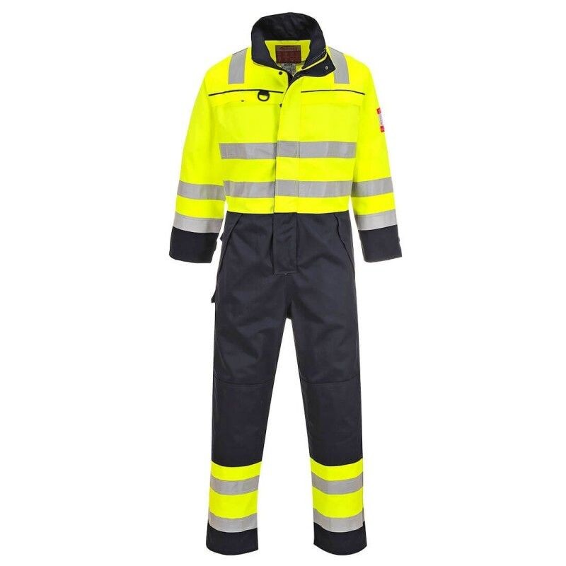 Portwest - Combinaison de travail anti feu multirisques HV Jaune / Bleu Marine Taille XL
