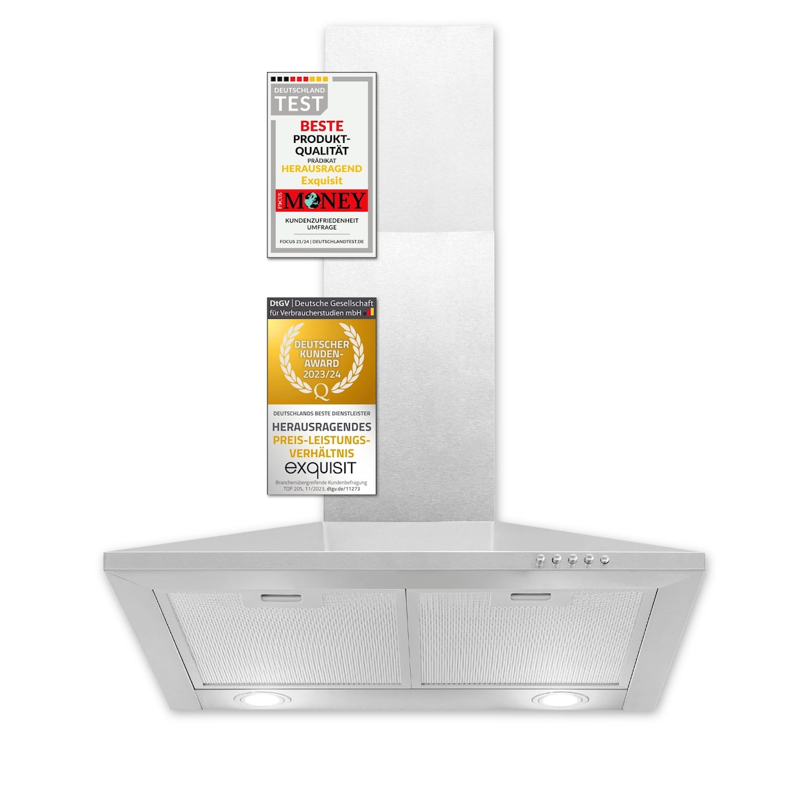 Exquisit Dunstabzugshaube KH60-8.3 | Kaminhaube | Energieeffizienklasse B | Edelstahl | 60cm breit | Wandmontag | Aktivkohlefilter