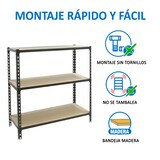 thumbnail of SimonRack Estanteria Metalica, 1000x1100x500 mm, 3 Alturas, Bandeja Madera, 200 kg de Punto Flexión, Estanterias Almacenaje, Antracita - Maderclick