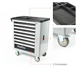 thumbnail of Mephisto Werkzeugwagen Werkstattwagen mit 8 befüllten Schubladen mit Ratsche mit Nusskasten, Pfeifenkopf usw. in Soft Inlays in Carbonoptik