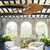 thumbnail of Ventilateur de plafond Cuba en acier, laiton satiné et pales ABS marron, 3 vitesses avec chaîne, fonction inverse, sans lumière - FARO-33352B FARO