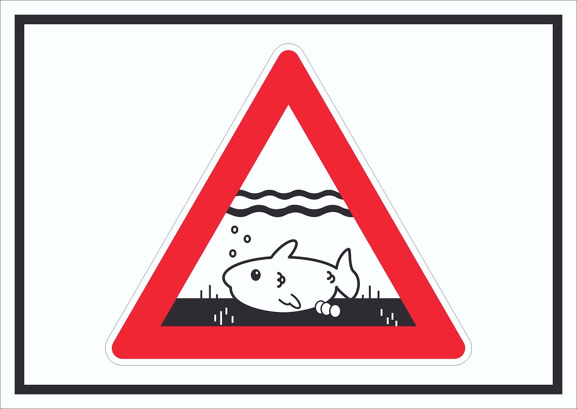 Warnung vor Fischen in Gewässern.