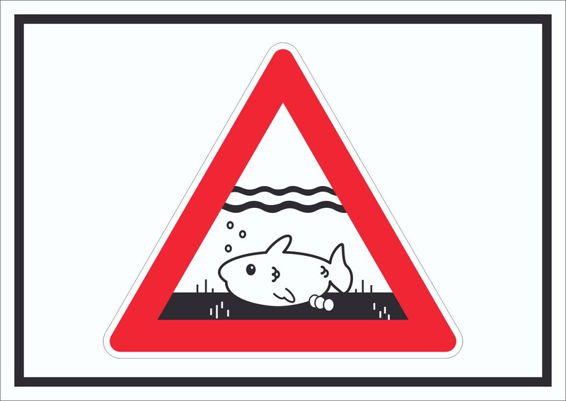 Warnung vor Fischen in Gewässern.