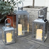 thumbnail of 3er Gartenlaternen Laternen Metall Windlicht Silber H24/33/41cm