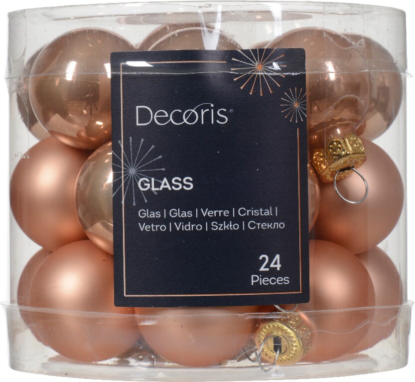 24 Weihnachtskugeln 25mm Glas mini Christbaumkugeln Spiegelbeeren Prickelndrosa