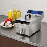 thumbnail of VERTES Friteuse Friteuse Roestvrij Staal 10L (3000W, 230V, koude zone principe, temperatuur traploos regelbaar 50-250°C, aftapkraan, frituurmand)