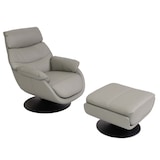 thumbnail of Relaxsessel mit Hocker HWC-K99, Fernsehsessel Sessel, Wippfunktion drehbar, Metall Echtleder/Kunstleder ~ grau