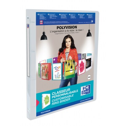 Classeur Polyvision A4, 4 ann. ø15, dos 20mm, en polypro incolore