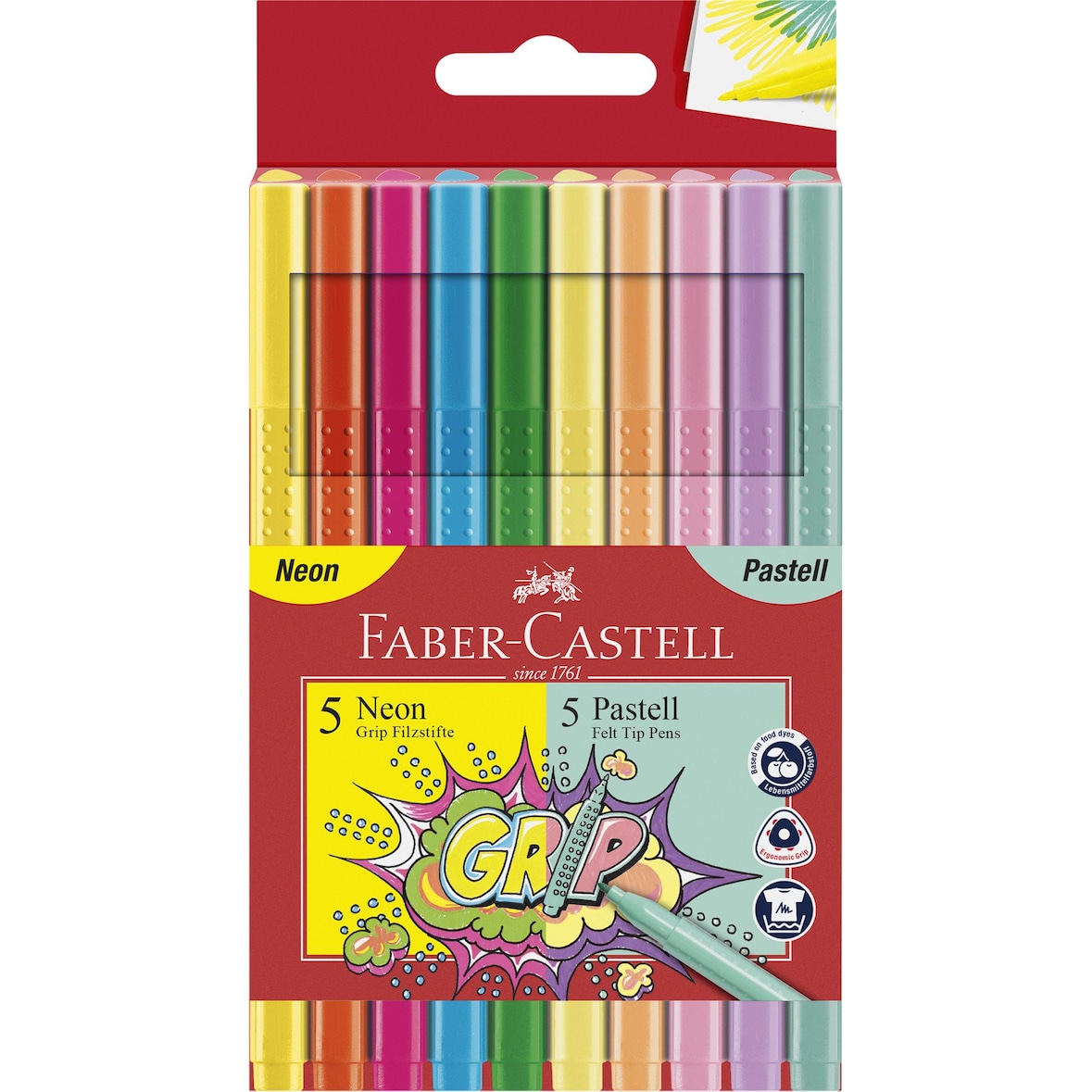 Faber Castell Filzstift Grip Pastell und Neon 10er
