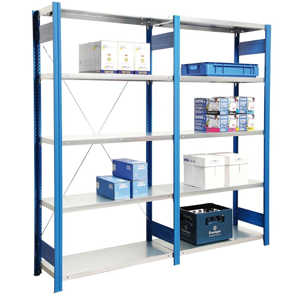 PROREGAL Fachbodenregal FALKE | Medium-Duty | Grundregal | HxBxT 250x87x40cm | 6 Ebenen | Fachlast 250kg | Einseitig nutzbar | Rahmen Resedagrün