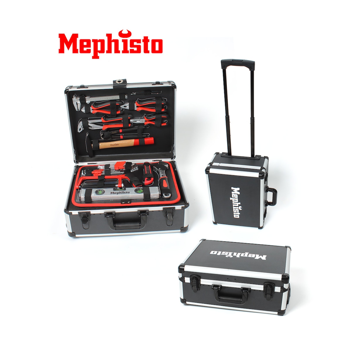 Mephisto Premium XXL Werkzeugkoffer / Werkzeugtrolley 131-teilig mit Chrom- Vanadium Werkzeug mit Bitaufsatzadpter, Elektrikerschraubendreher uvm.