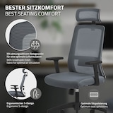 thumbnail of ML-Design Bürostuhl Ergonomisch Grau Mesh Drehstuhl Lendenstütze Kopfstütze Armlehnen Wippfunktion Rollen Chefsessel