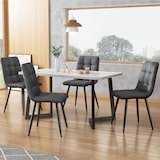 thumbnail of Esszimmerstuhl 4er Set Polsterstuhl Leinen Grau 86x46x44 cm mit ergonomischer Rückenlehne Ziersteppung Metallbeinen Bodenschonern