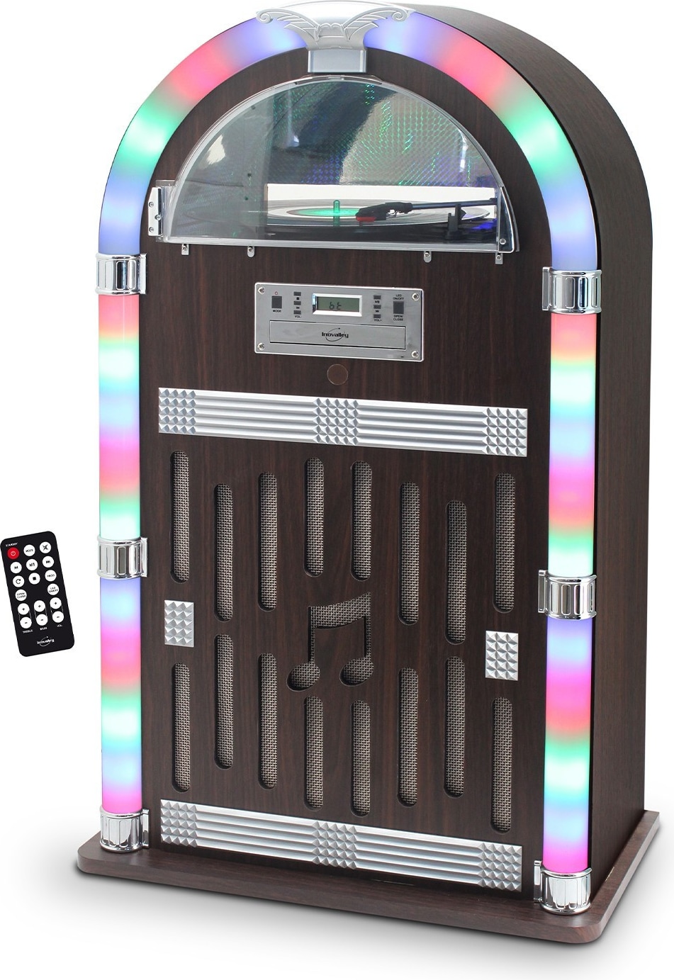 Chaîne Hifi Jukebox Retro 60W avec tourne disque vinyle Bluetooth, CD, FM + télécommande
