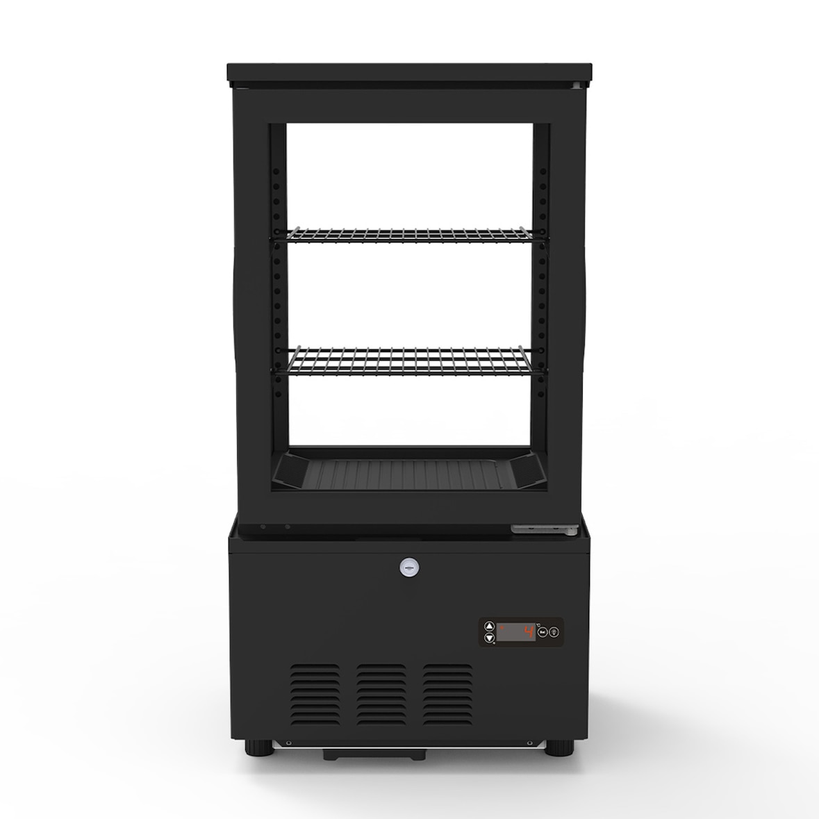 Vitrina refrigerada com 1 porta, 2 prateleiras, aço inoxidável/vidro, 85,4x43,4x39,8 cm, refrigeração a ar, 56 L, preto, TOPLINE 10584 Vaiotec