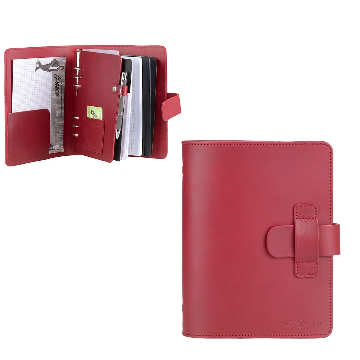Ruitertassen Terminplaner A5 (20x24cm) Leder rot Terminkalender mit Systemeinlage und Kalender 1 Woche auf 2 Seiten