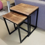 thumbnail of Beistelltisch Holz Satztisch Set 2 Stück Wohnzimmer Couchtisch Gestell Metall Holz massiv : schwarz matt - tabacco