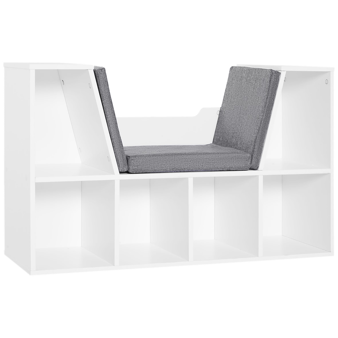 HOMCOM librería con asiento estantería de libros con 6 cubos estantería infantil con cojín 102x30x61cm blanco y gris