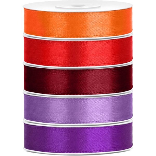 Satin Geschenkband 12mm 5 Farben je 25m lang orange rot weinrot fuchsia lila Schleifenband Geschenkverpackung Geburtstag Hochzeit Weihnachten