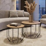 thumbnail of MCA 2er-Set Couchtisch HWC-P58, Beistelltisch Kaffeetisch Loungetisch, Industrial Metall Holz Eiche