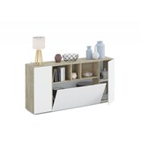 thumbnail of Dmora Highboard Paterson, Modernes Sideboard mit 3 Türen, Wohnzimmerbuffet mit Fächern, Wohnzimmer-Sideboard, 150x41h76 cm, Weiß und Eiche