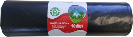 10 Rollen Müllsäcke 240 l LDPE 600 x 1350 mm Schwarz Typ 80 je 10 Säcke