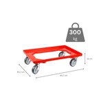 thumbnail of PROREGAL Transportroller Kistenroller Logistikroller mit Gummiräder rot | HxBxT 15x60,7x40,7cm | Offen | 2 Lenkrollen & 2 Bockrollen | 2 Stück