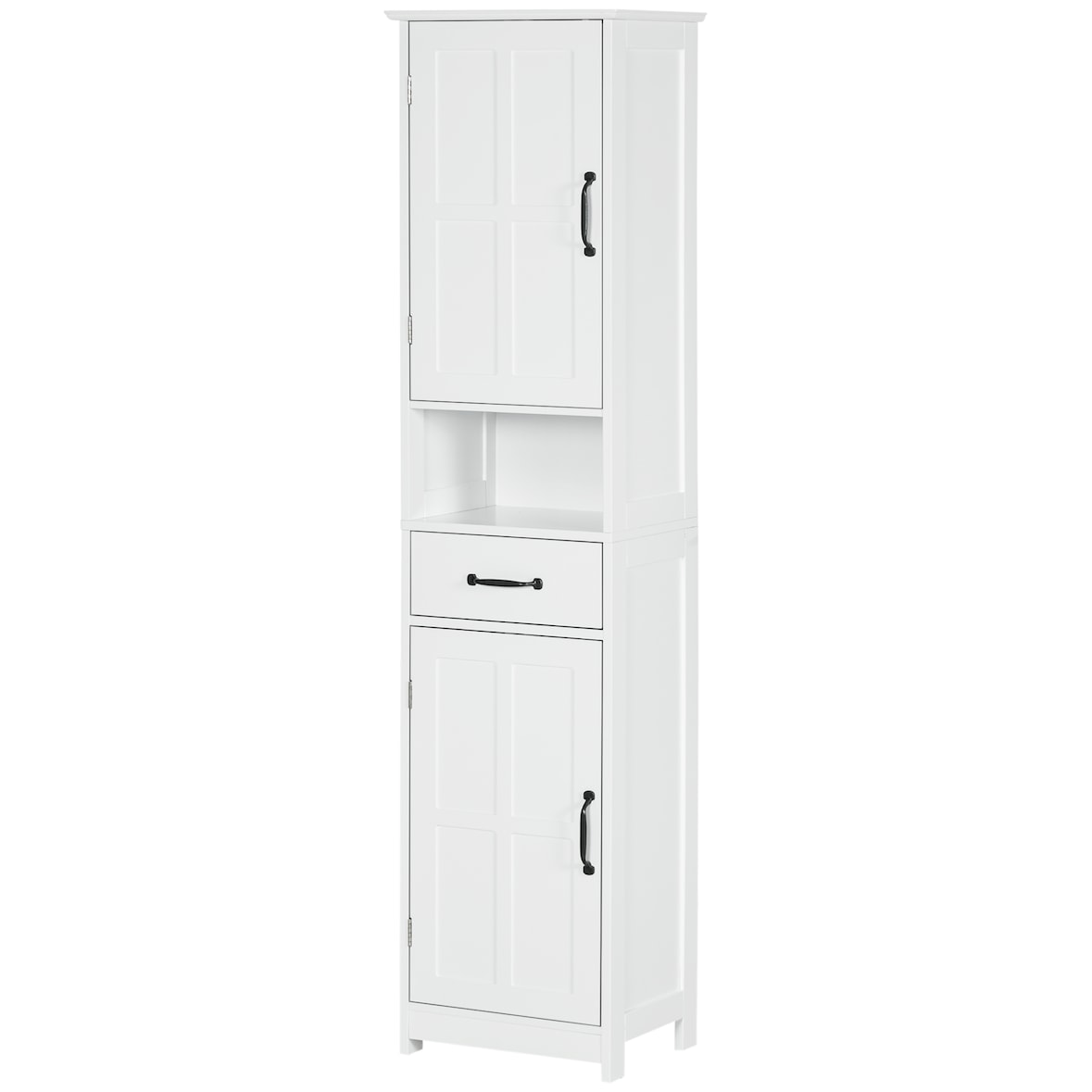 Columna de baño moderno mueble auxiliar de baño con 2 puertas 1 cajón estante abierto y estantes ajustables antivuelco 40x30x164 cm