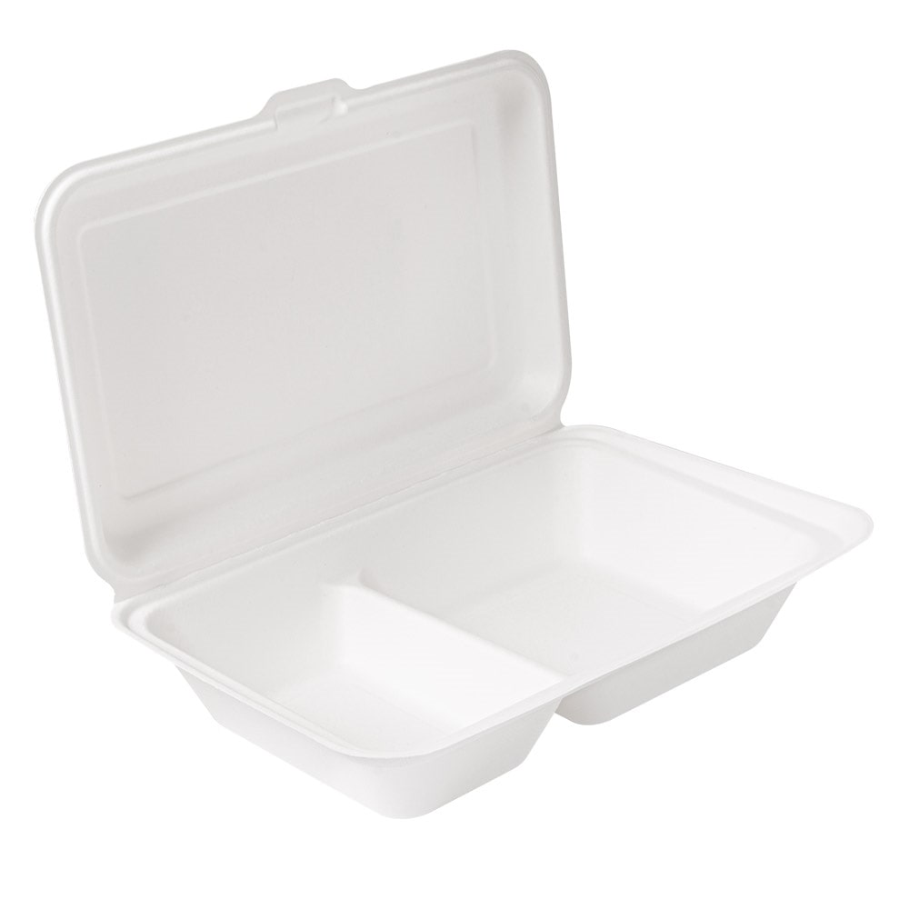 Conchas 2 Compart. 'Bionic' 940 Ml 25,5X16,5X7 Cm Blanco Bagazo (250 Unidades)