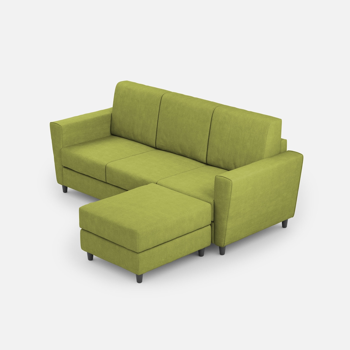 Yasel 3-zitsbank (drie zitplaatsen 60cm) + poef buitenafmetingen L.212 D.155 kleur groen